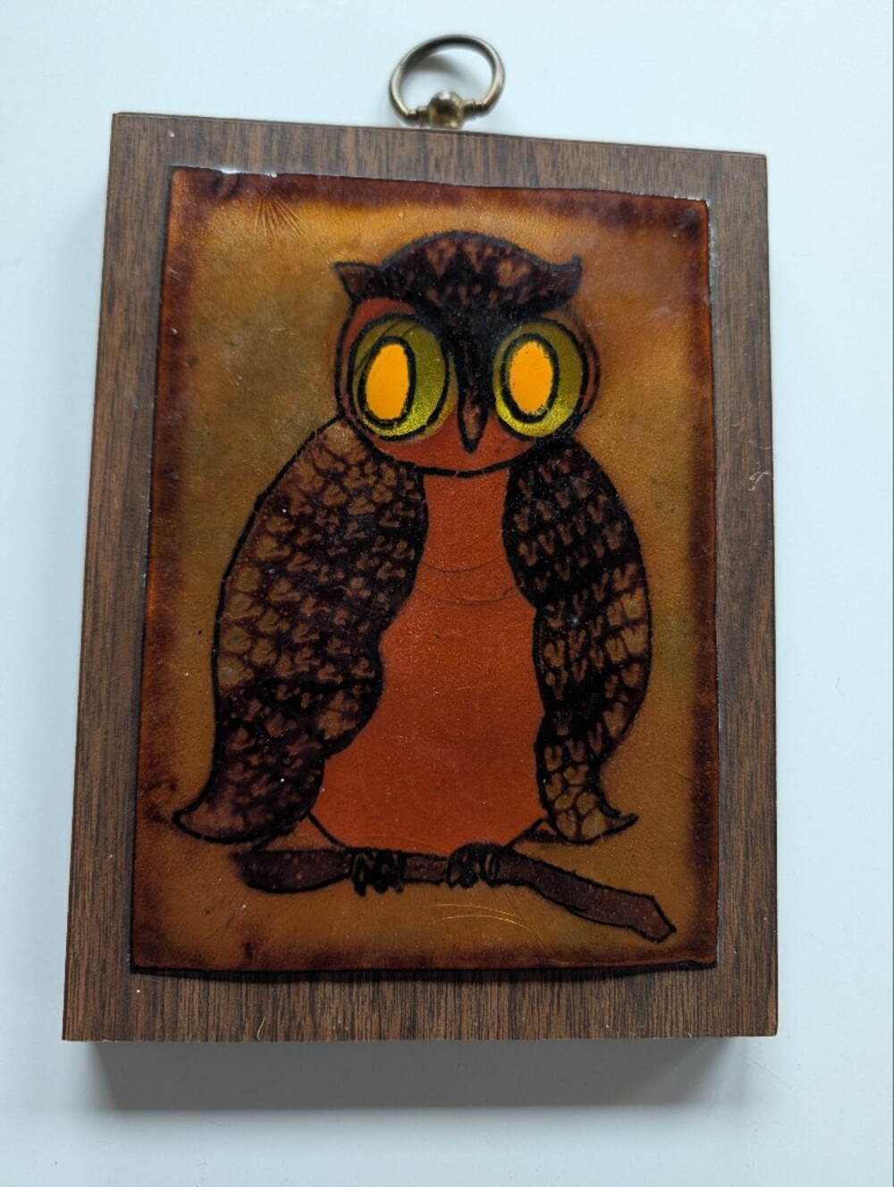 70s Owl Wall Plaque Orange Rust Bohemian Hippie Groovy